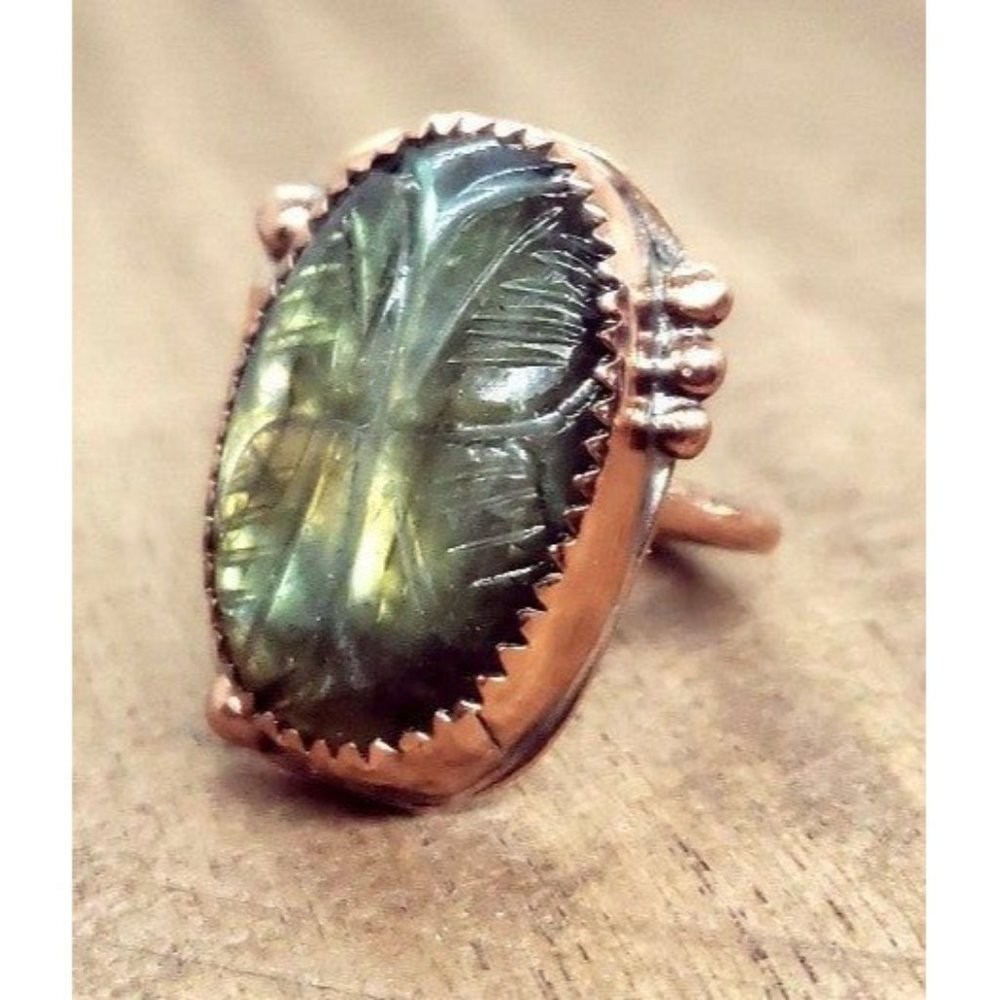 Labradorite butterfly rainbow crystal copper Ring handmade size 6 metalwork - Picture 4 of 12